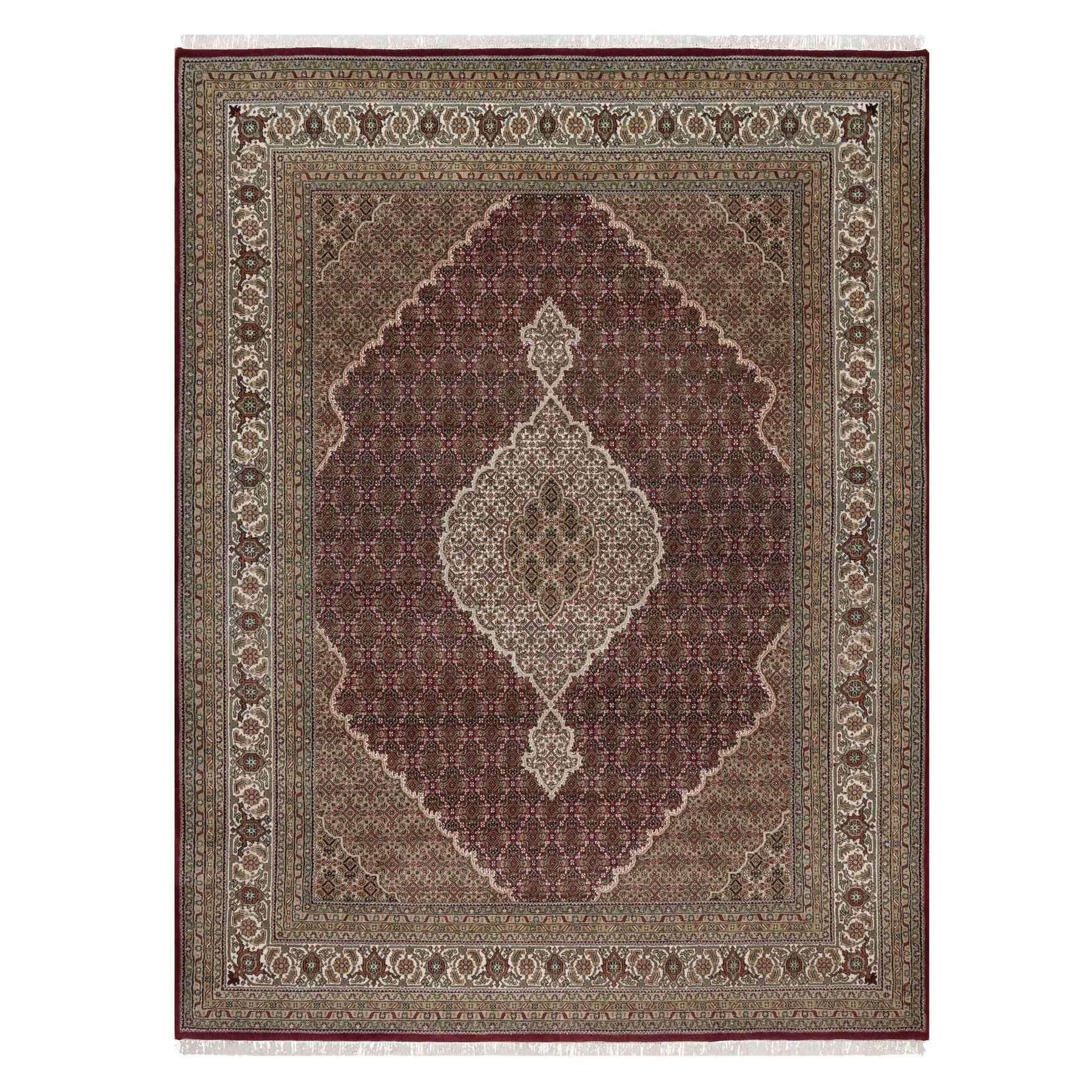 Rhubarb Red, Tabriz Mahi with Fish Medallion Design, Hand Knotted, 100% Wool, 175 KPSI, Oriental Rug